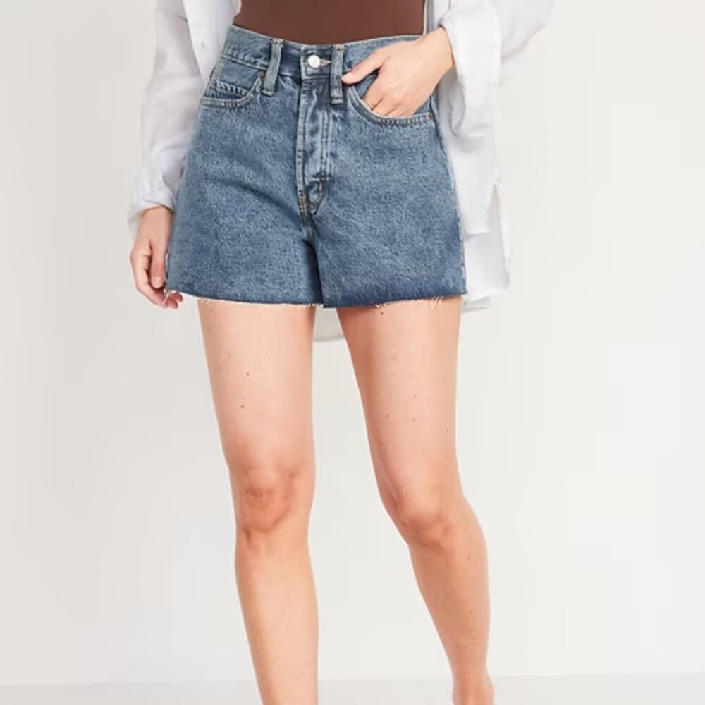 Higher High-Waisted Button-Fly Sky-Hi A-Line Cut-Off Jean Shorts -- 3" inseam